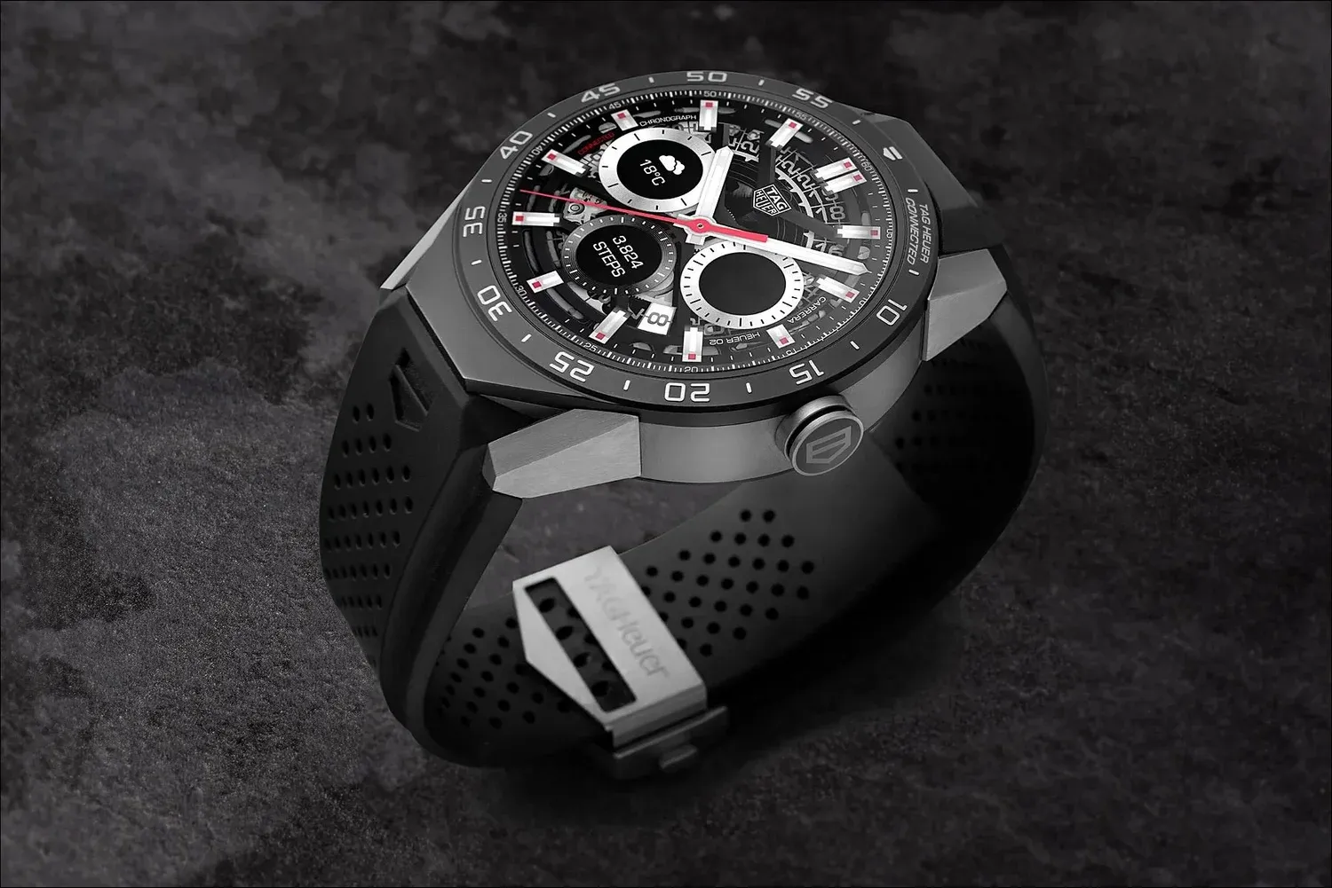 TAG Heuer Connected watch with textured strap and brushed clasp