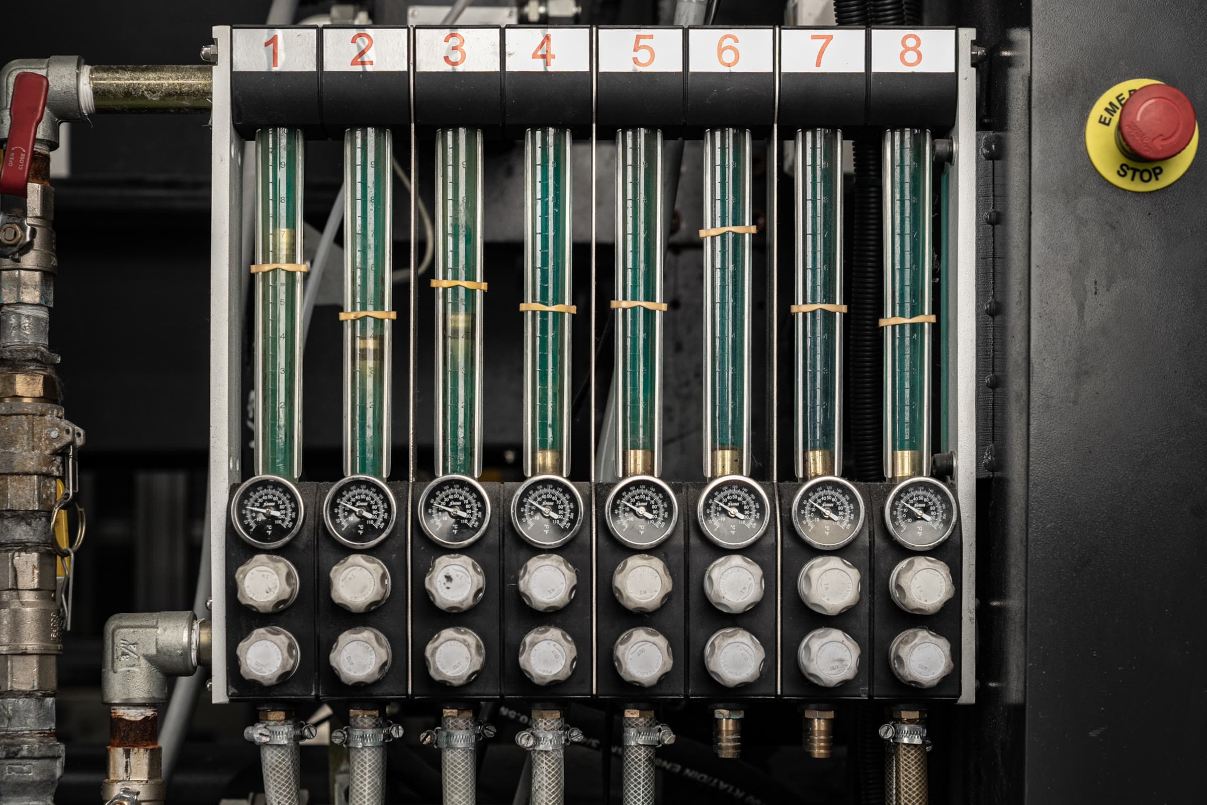 Pneumatic control gauges and lines on AC Plastics production machinery