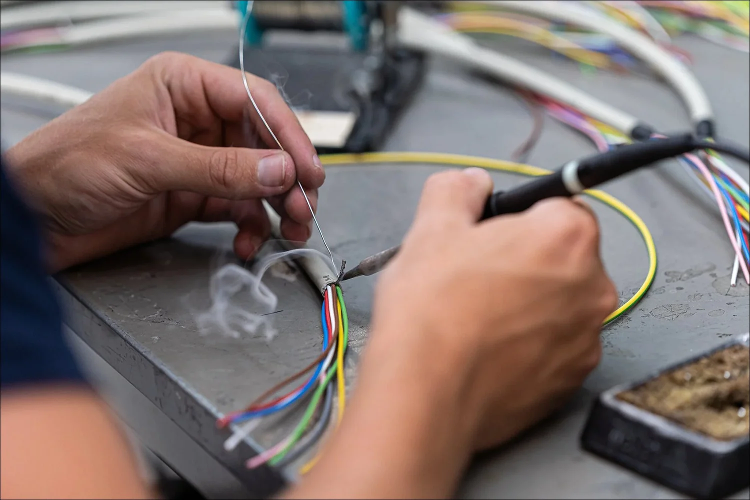 Solder smoke plume on multi core cable