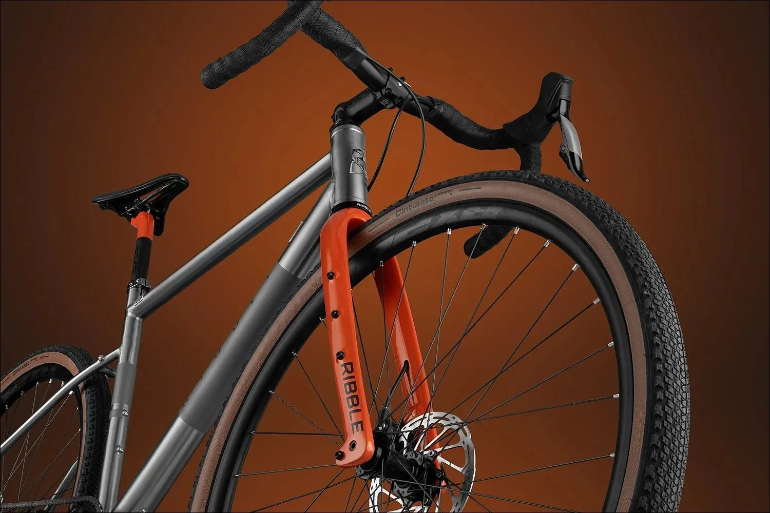 Orange carbon fork titanium gravel bike ribble