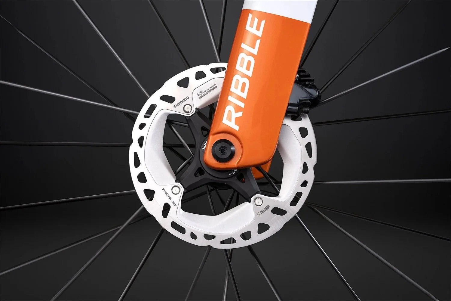 Ribble orange fork shimano disc brake rotor detail