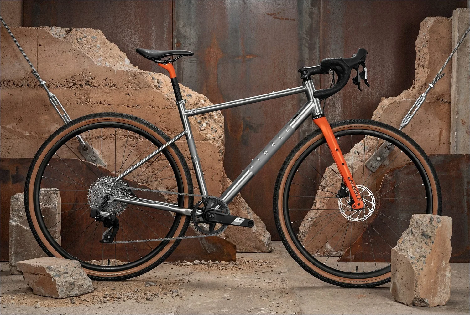 Titanium frame gravel bike industrial setting