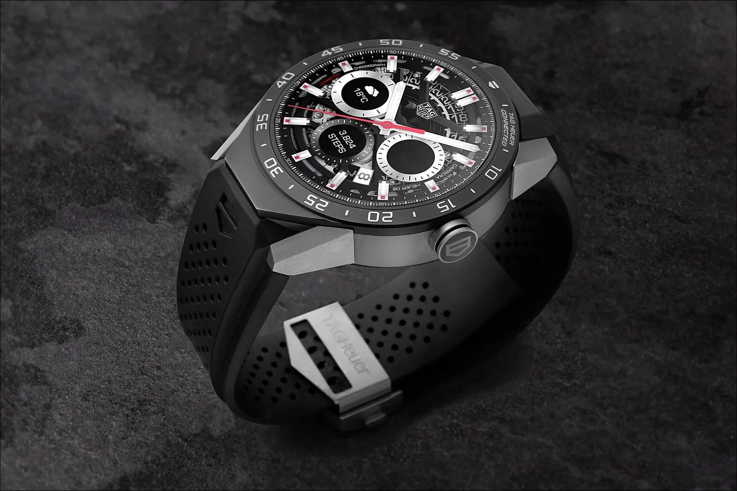 TAG Heuer Connected watch with textured strap and brushed clasp