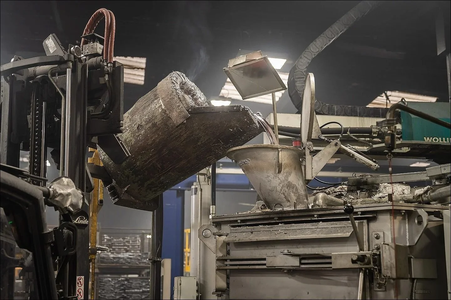 Molten metal pouring wollin furnace accrington