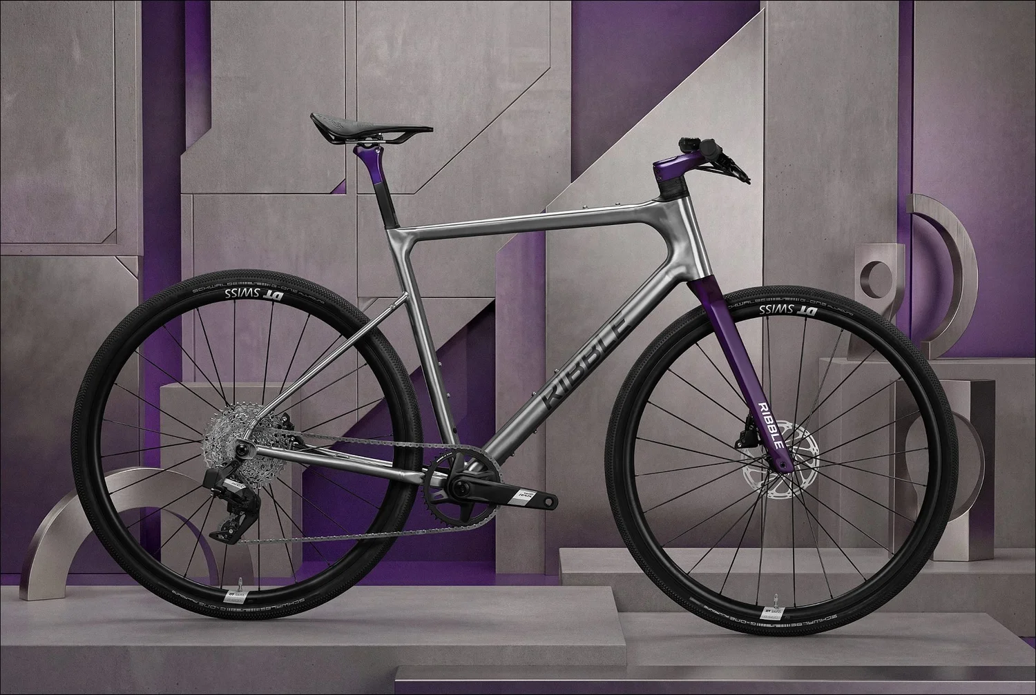 Polished metal frame purple accents ribble bicycle