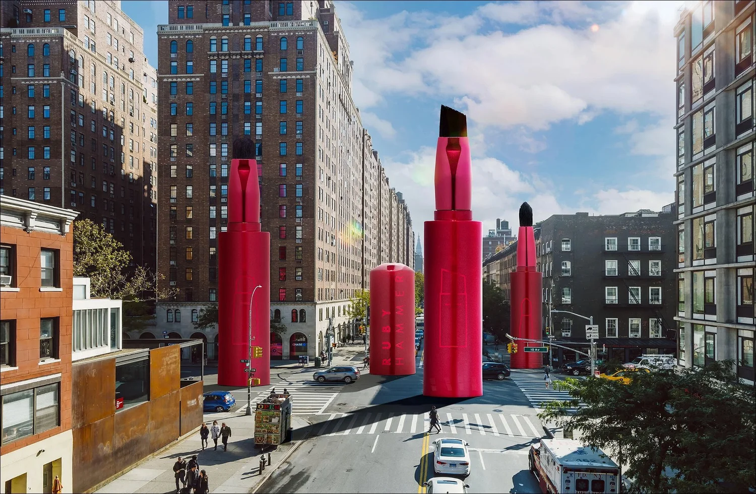 Giant makeup sculptures manhattan intersection