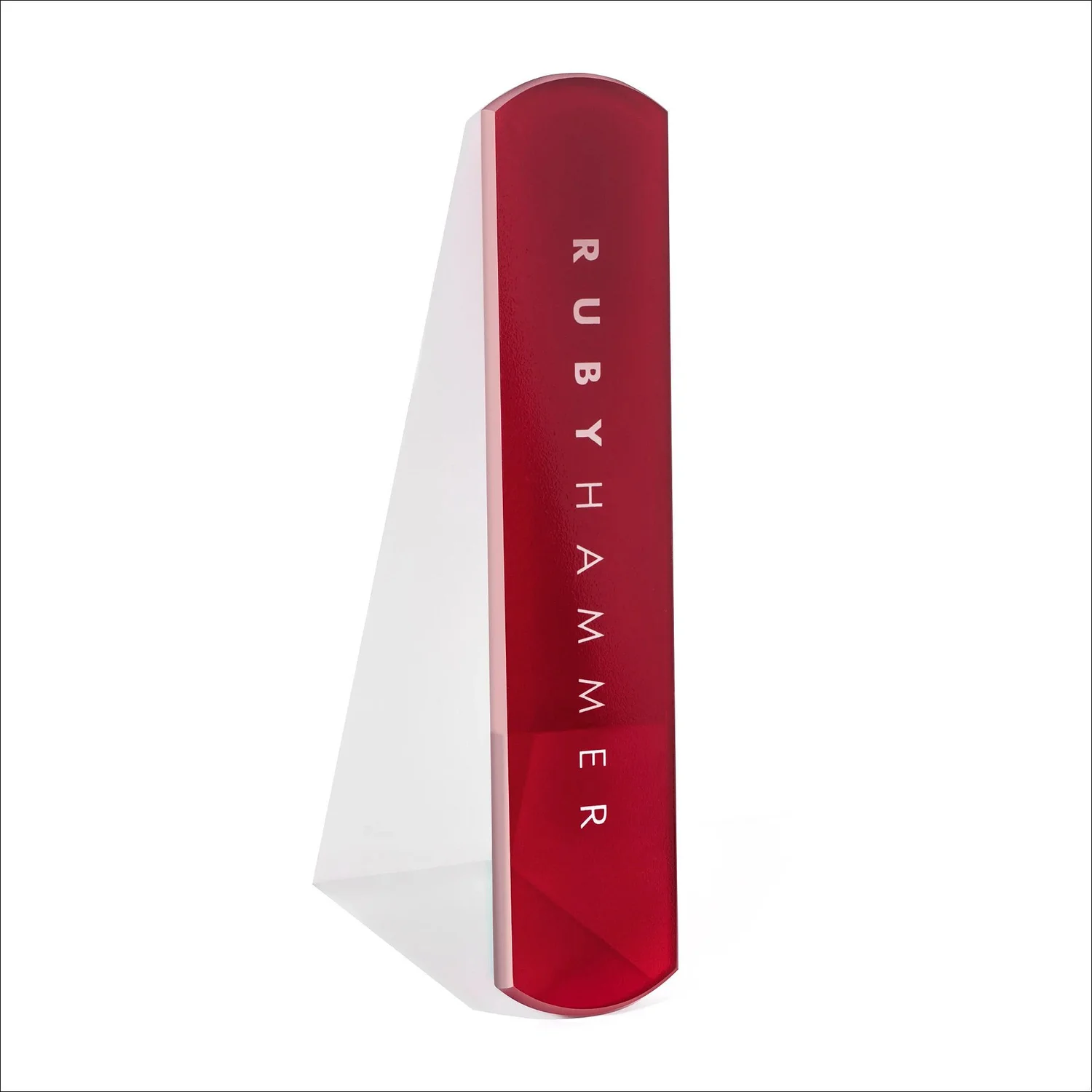 Ruby hammer branded red acrylic stand