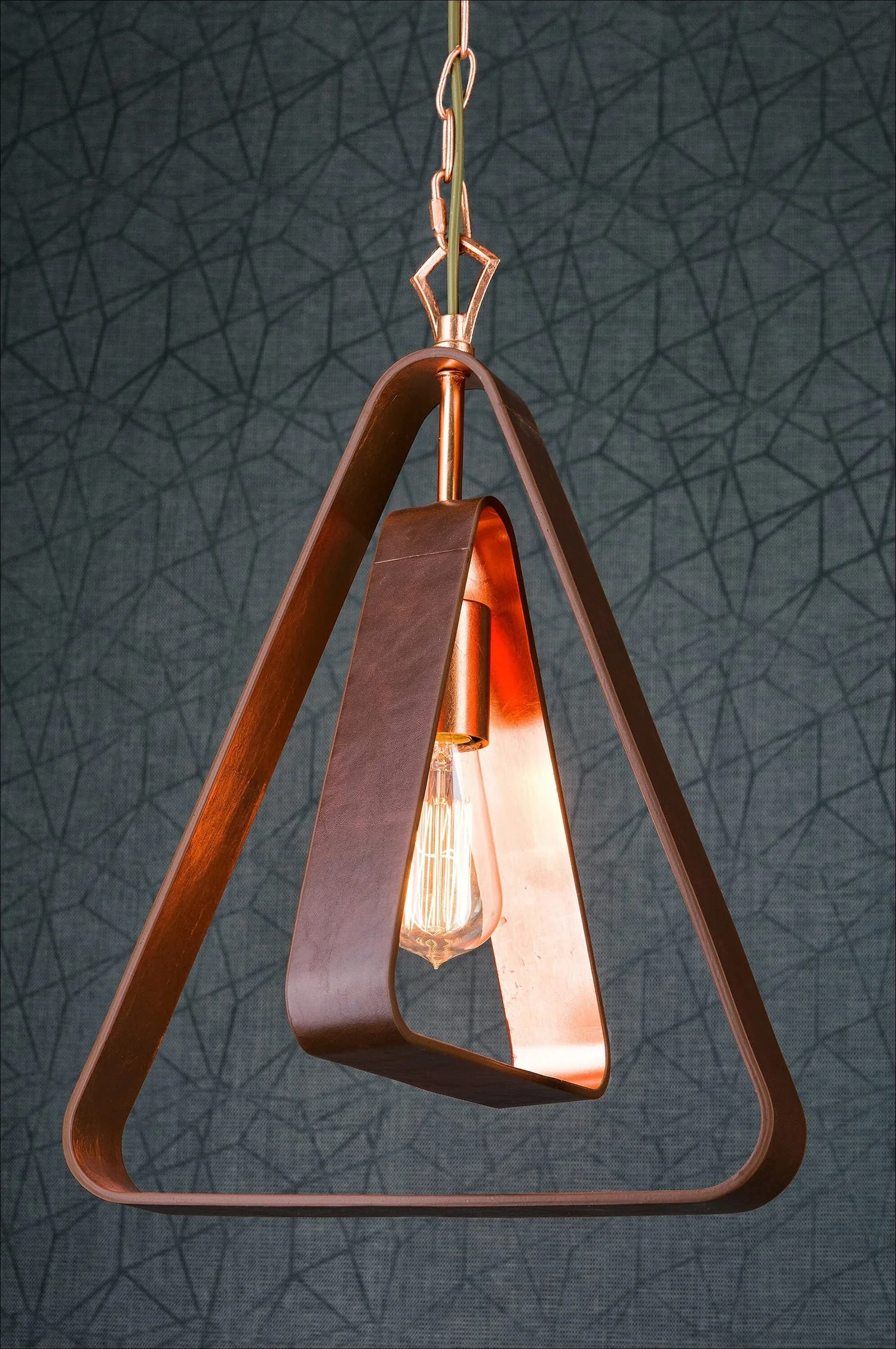 Copper geometric triangle pendant light vintage bulb