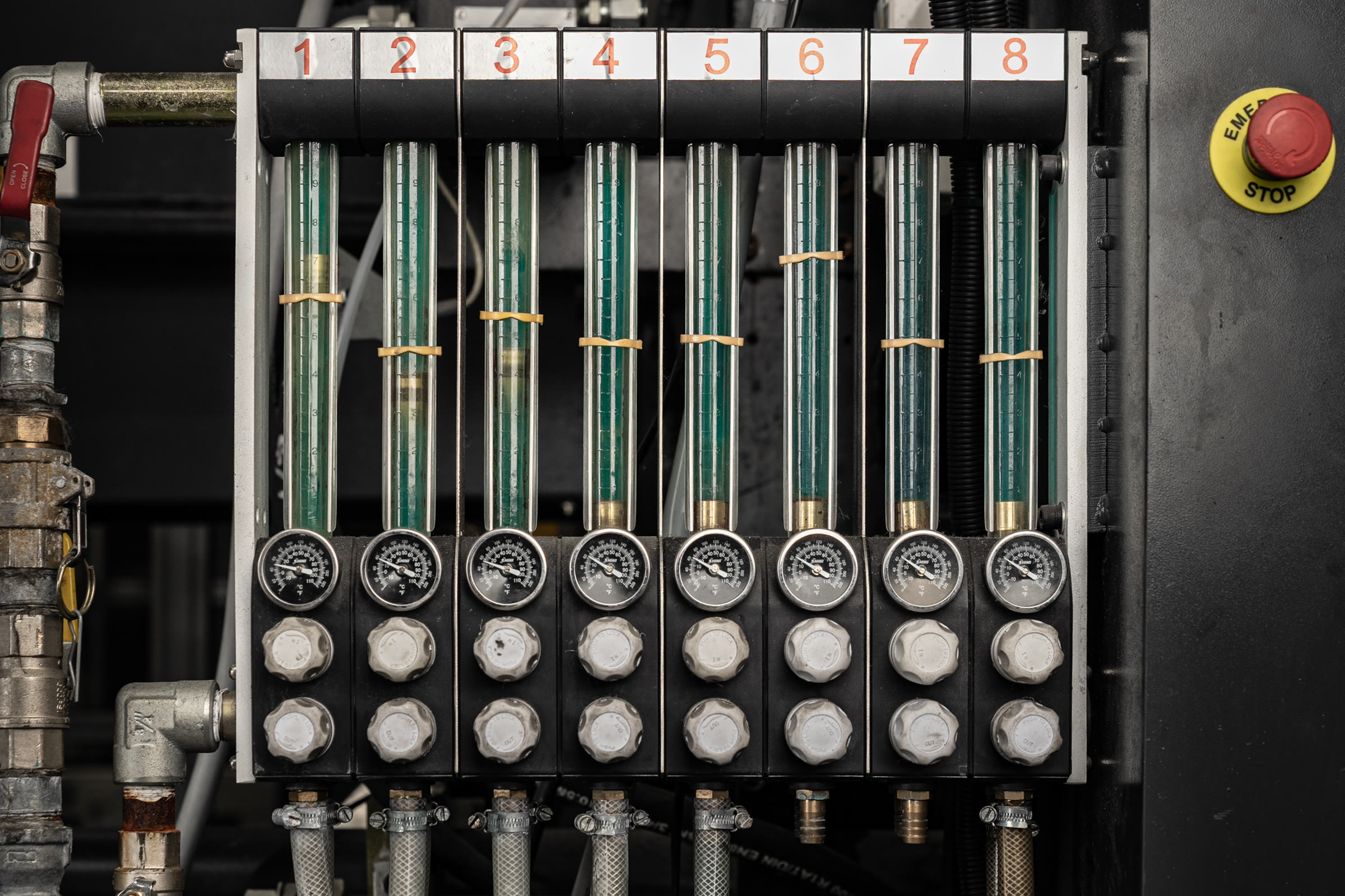 Pneumatic control gauges and lines on AC Plastics production machinery