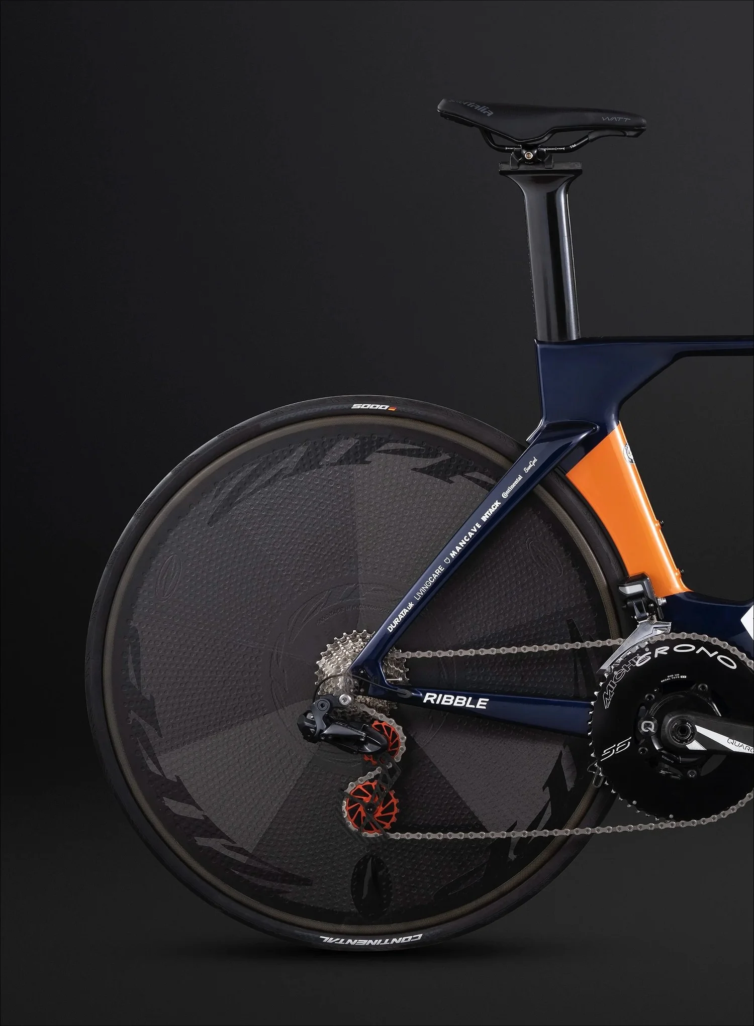 Carbon disc wheel and rear drivetrain, bicycle product photography