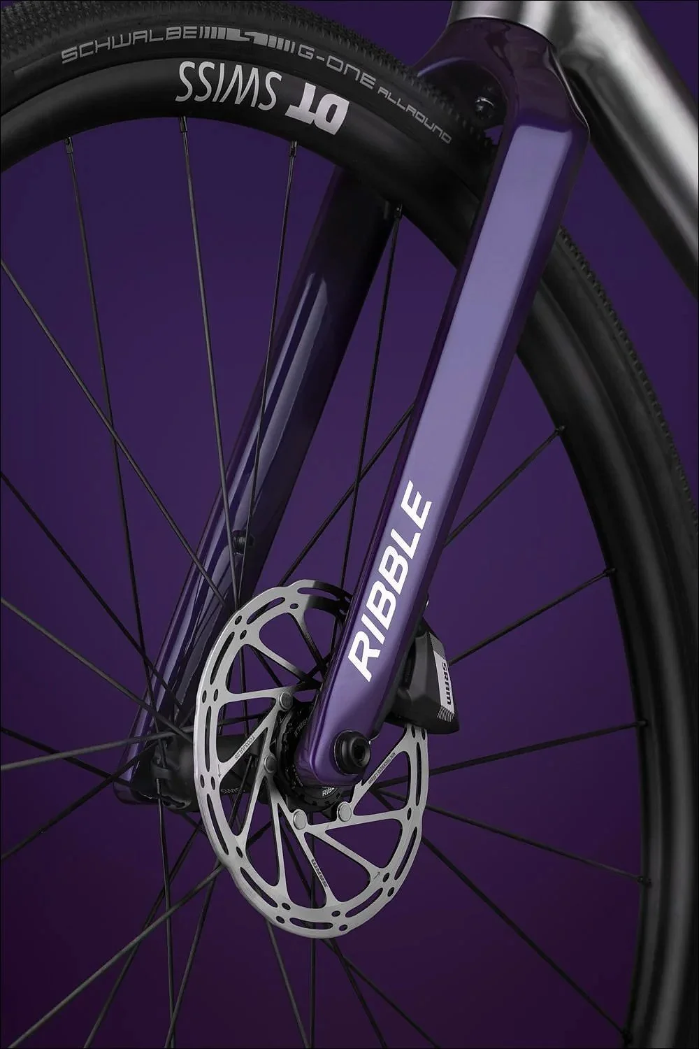 Ribble cycles purple fork sram disc brake rotor dt swiss wheel