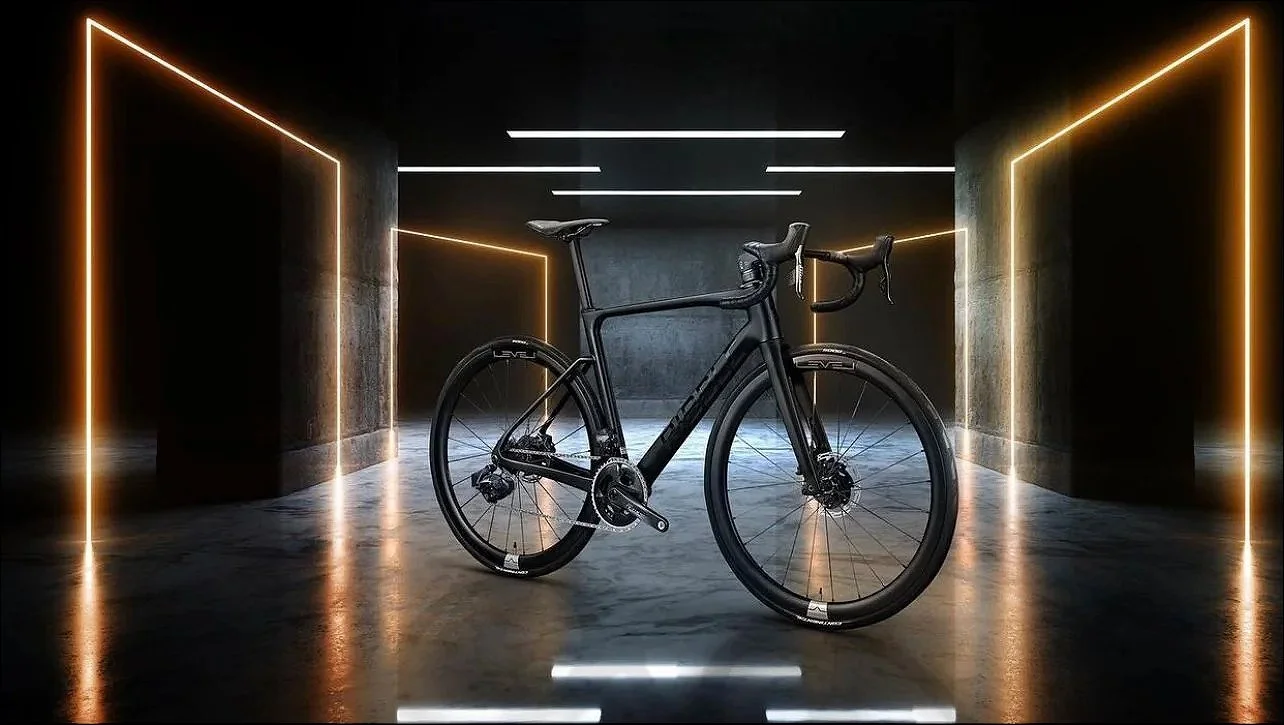 Orange white led light geometric tunnel bicycle