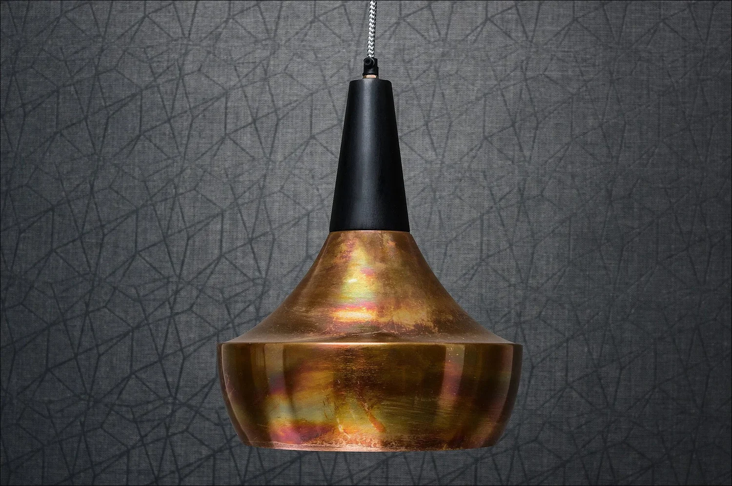 Patinated copper finish pendant light
