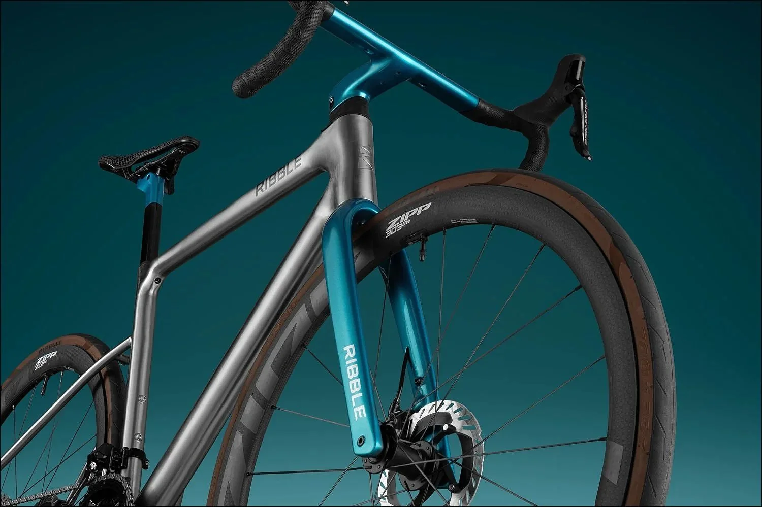 Anodised blue integrated cockpit and fork on a Ribble road bike