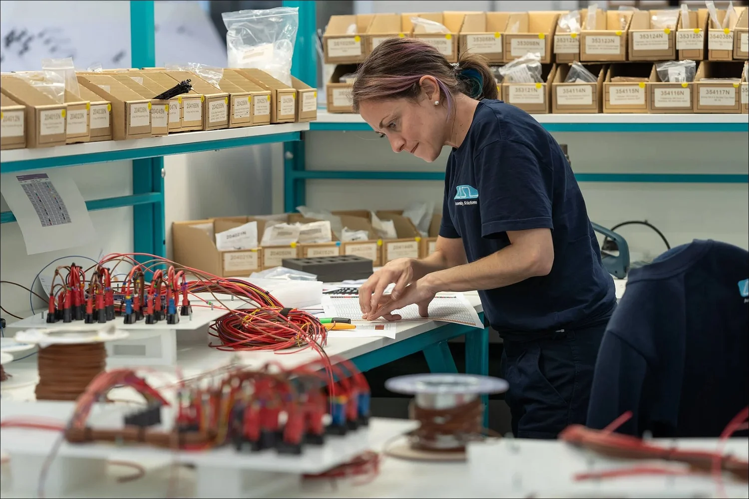 Electronics wire assembly organized production