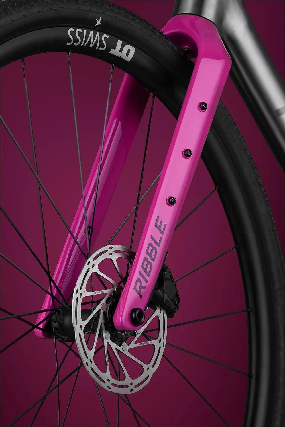 Glossy pink fork disc brake ribble cycles